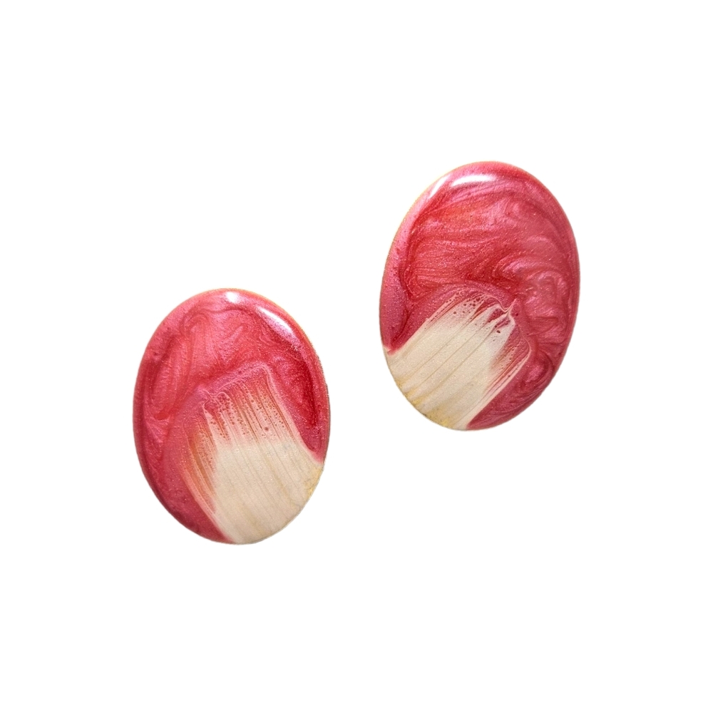 Vintage Swirl Enamel Earrings 80's Pink Coral Cream Pierced